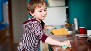 Homesteading Kids Recipes Boy Cleaning Counter