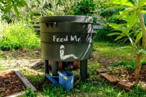Modern Homesteading Composting Bin in the Back Yard