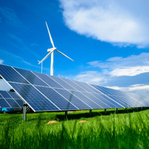 Solar Power and Alternative Energy Sources Solar Panels and Wind Turbines in a field