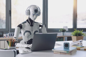 Technology Matters Robot On Notebook
