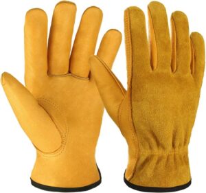 OZERO Leather Work Gloves Flex Grip Tough Cowhide Gardening Glove for Wood Cutting:Construction:Driving:Garden for Men and Women